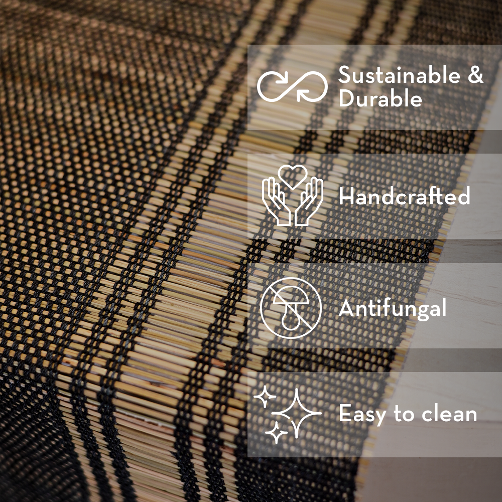 Handmade Madurkathi Table runner - Charcoal Sands