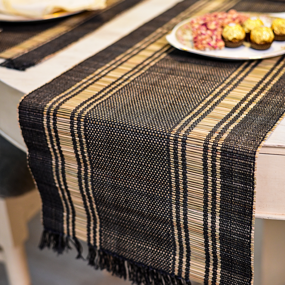 Handmade Madurkathi Table runner - Charcoal Sands