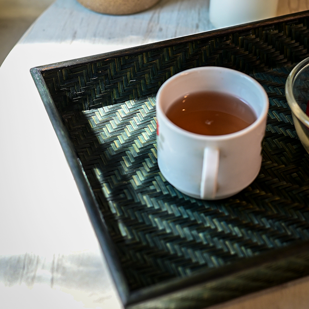 Bamboo Serving tray - Black | Handmade Tea Tray | Kadam Haat