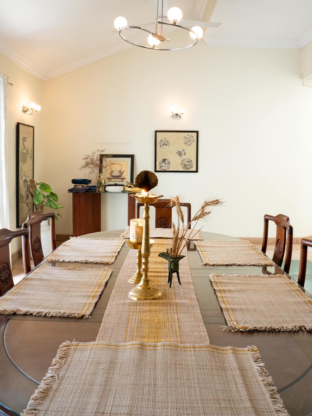 Handmade Madurkathi Table Runner & Mat with Zari