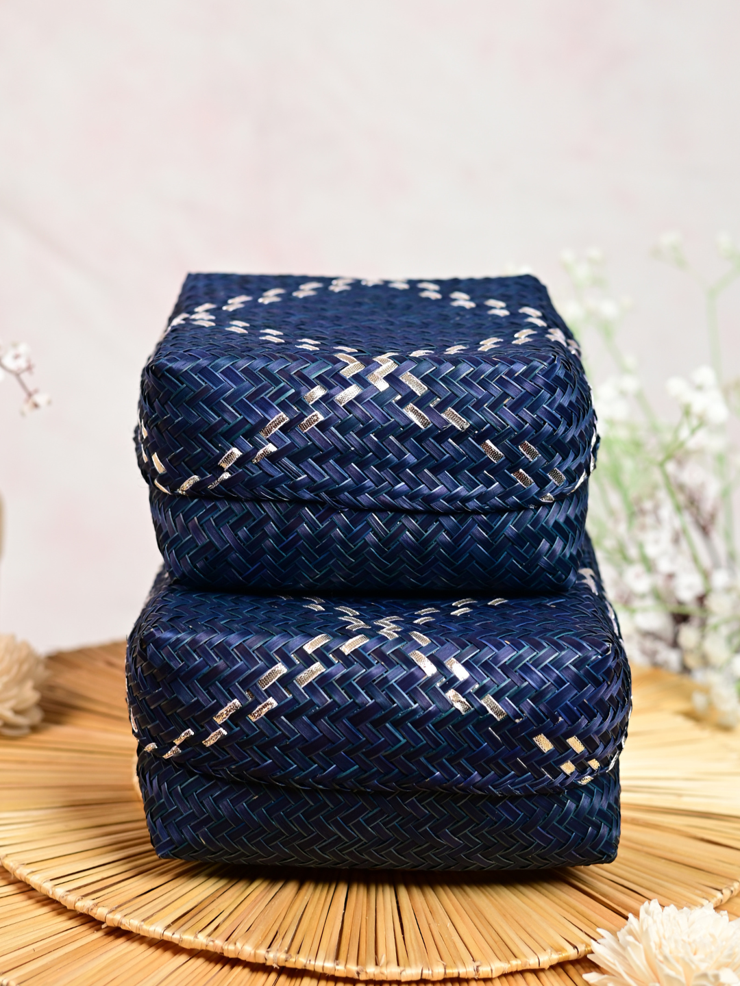 Handmade Zari Sitalpati Blueberry Gift Box