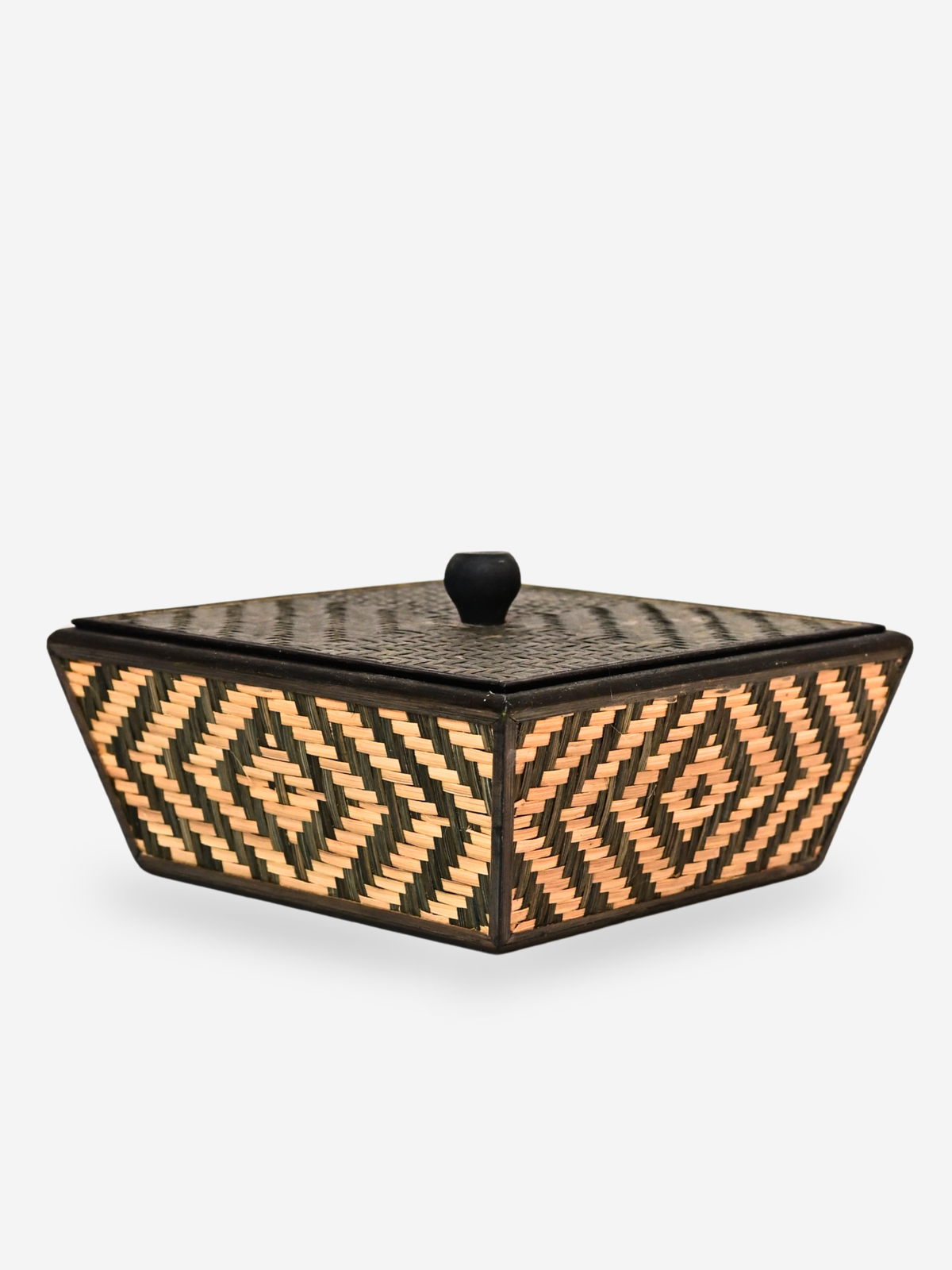 Handmade Bamboo Fruit Basket With Lid - Black