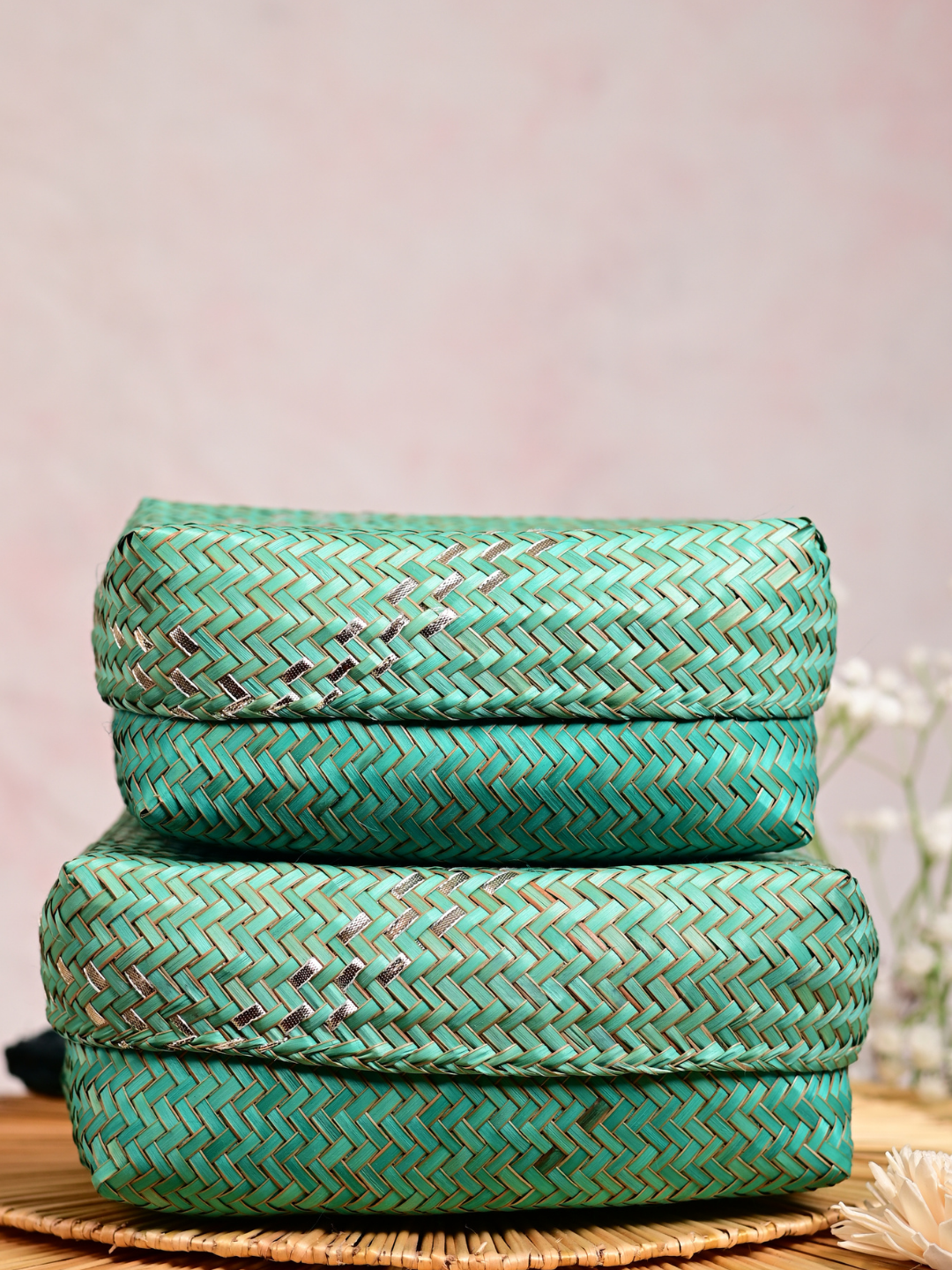 Handmade Zari Sitalpati Sage Leaf Gift Box