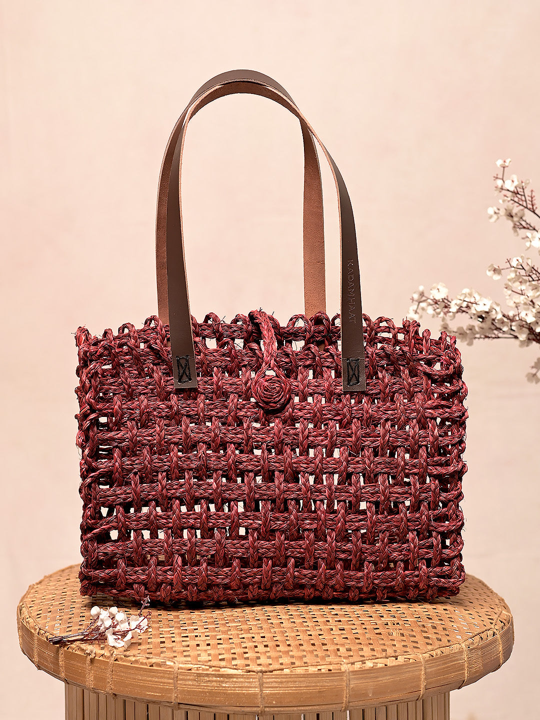 Handmade Sabai Grass Mesh Bag - Wine