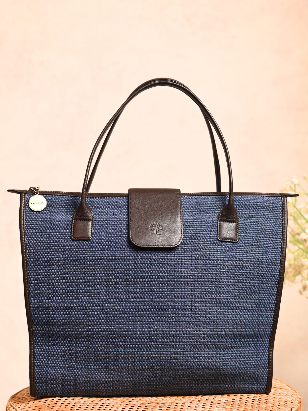 Handmade Roll-up Madurkathi Bag - Blue