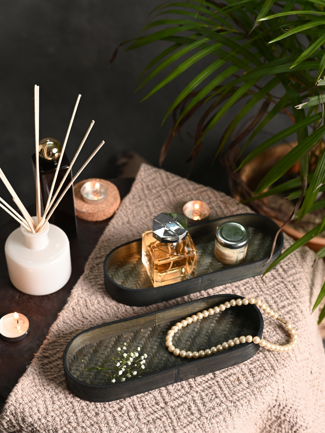 Handmade Bamboo Bedside Tray - Black