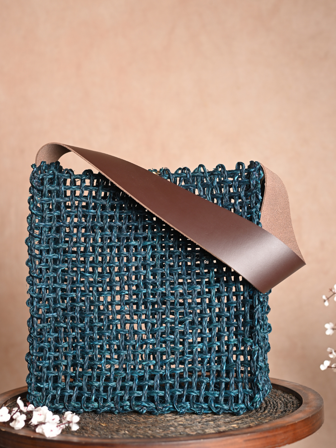 Handmade Sabai Grass Uno Mesh Bag - Indigo