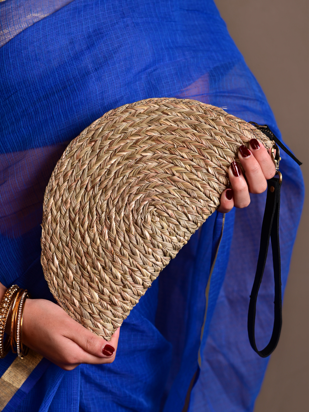 Handmade Zari Moon Clutch - Natural Gold