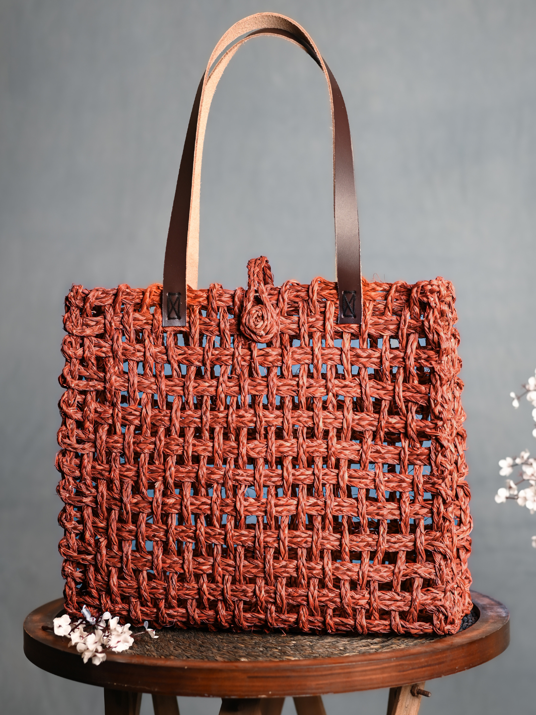 Handmade Sabai Grass Mesh Bag - Orange
