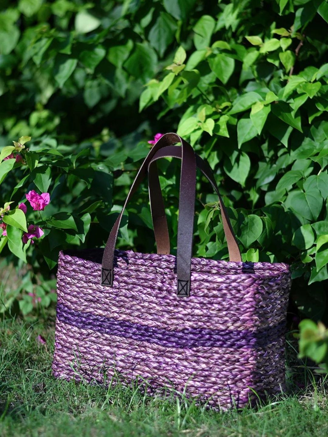 Handmade Sabai Grass Shopping Bag - Lavender