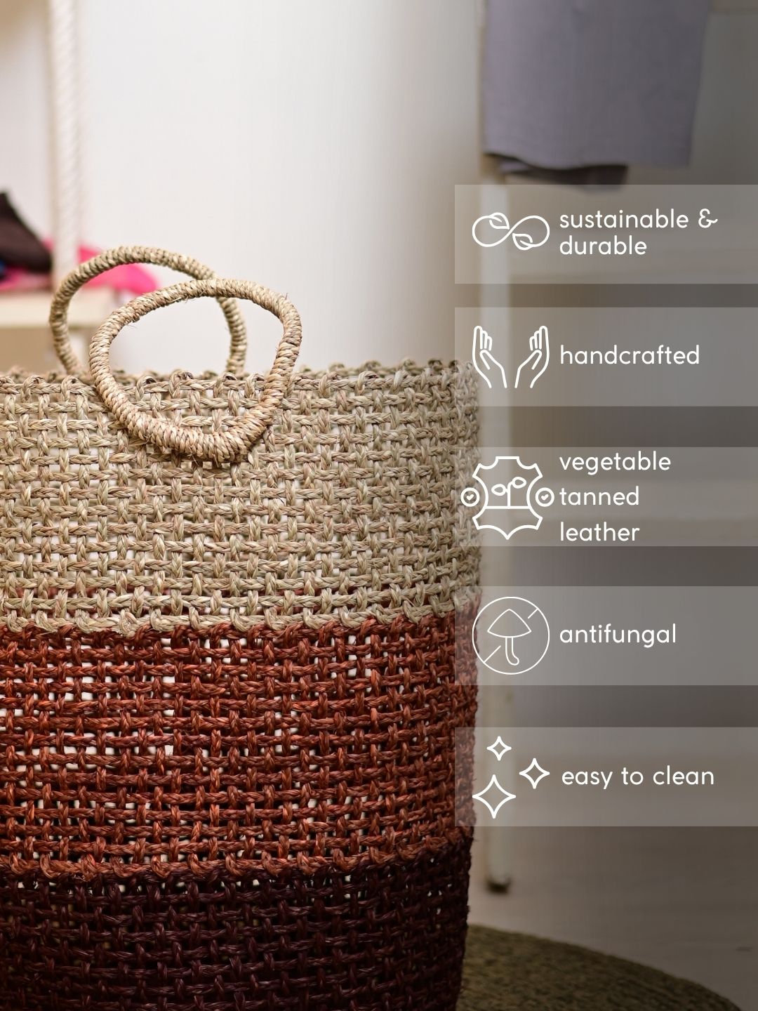 Handmade Sabai Grass Laundry Basket - Brown
