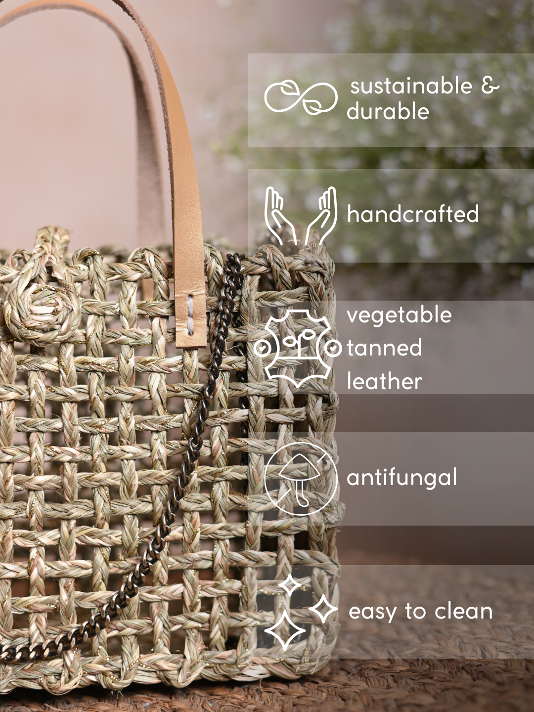 Handmade Sabai Grass Mini Zari Mesh Bag - Natural Gold