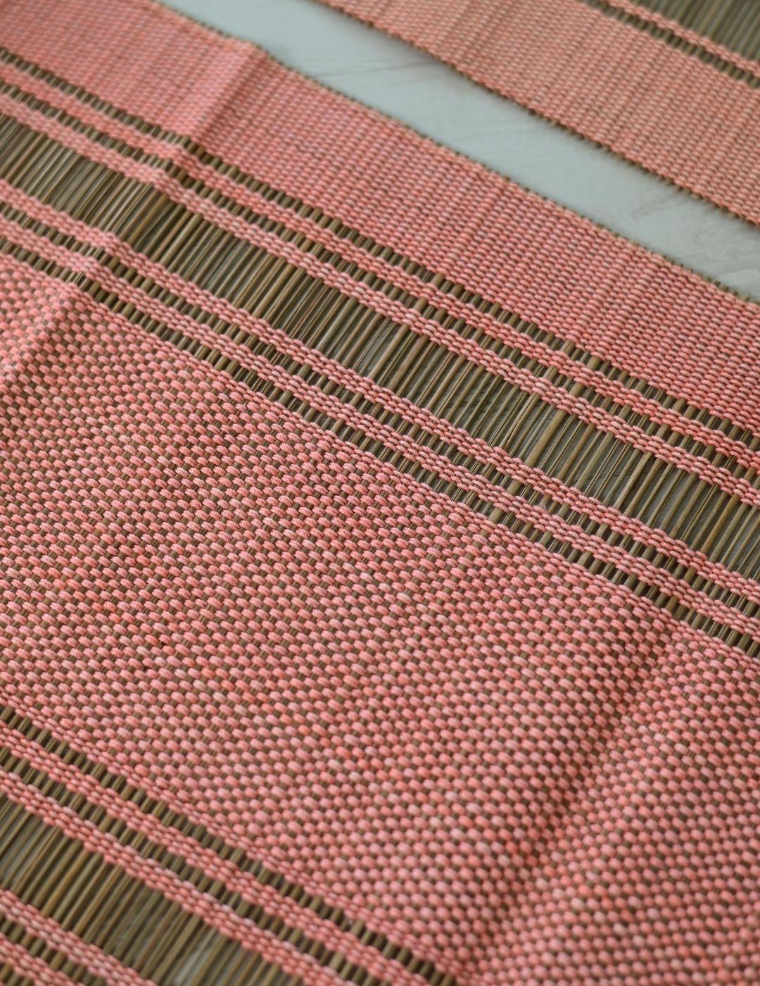 Handmade Madurkathi Table Runner - Peach