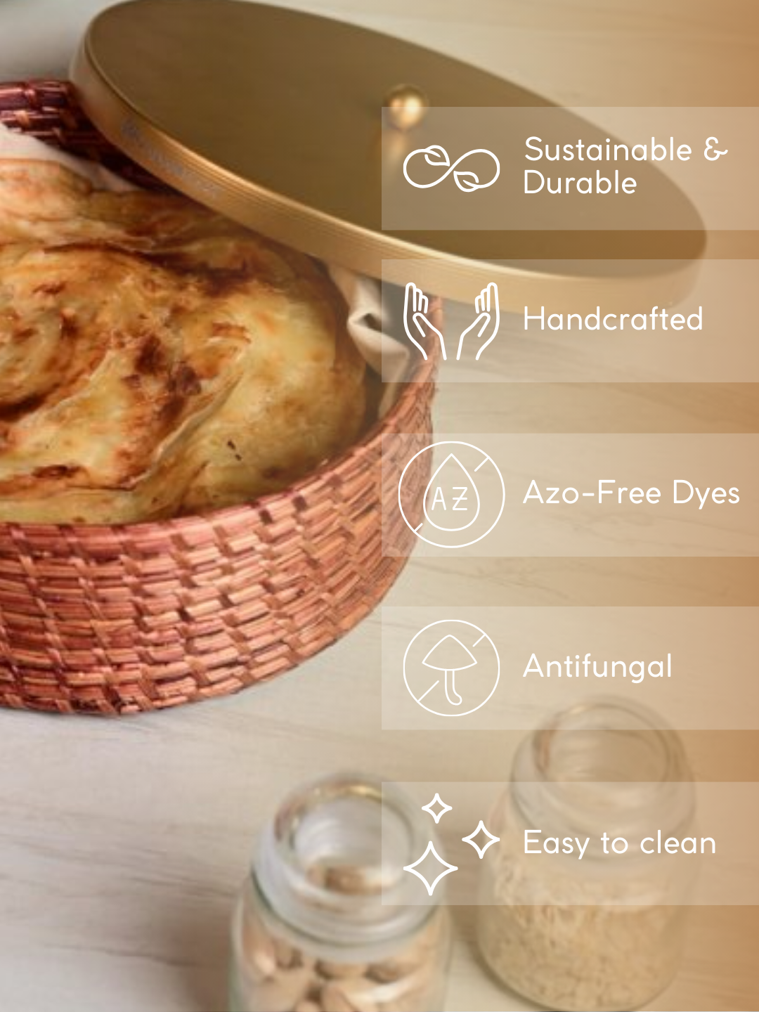 Handmade Sikki Roti Box with Golden Metal Lid