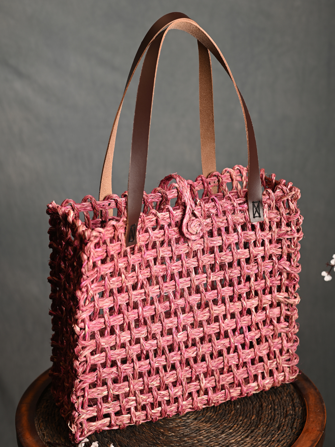 Handmade Sabai Grass Mesh Bag - Pink