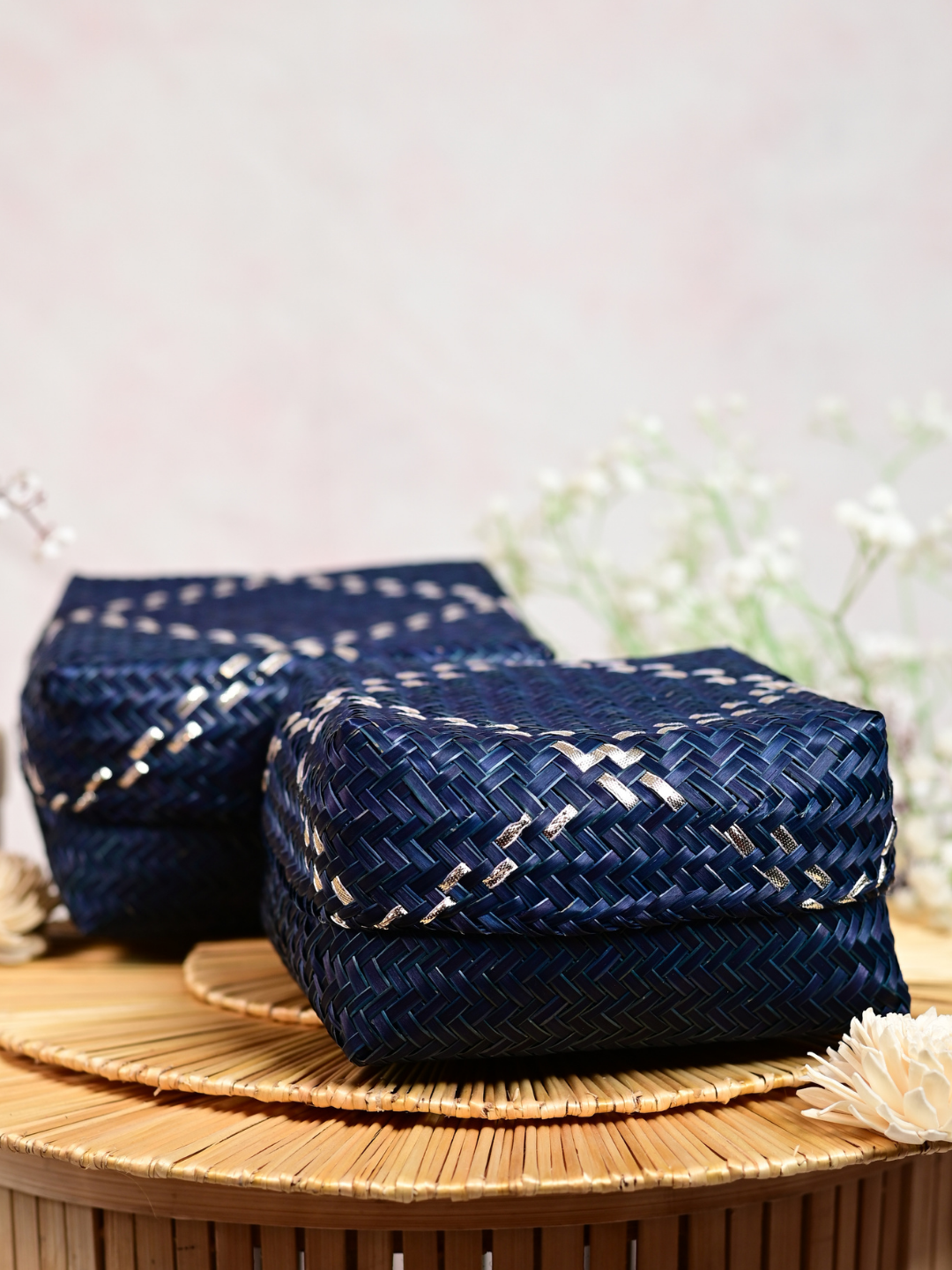 Handmade Zari Sitalpati Blueberry Gift Box