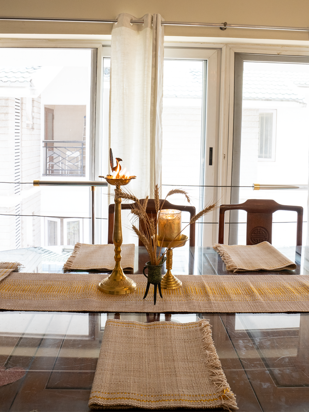 Handmade Madurkathi Table Runner & Mat with Zari