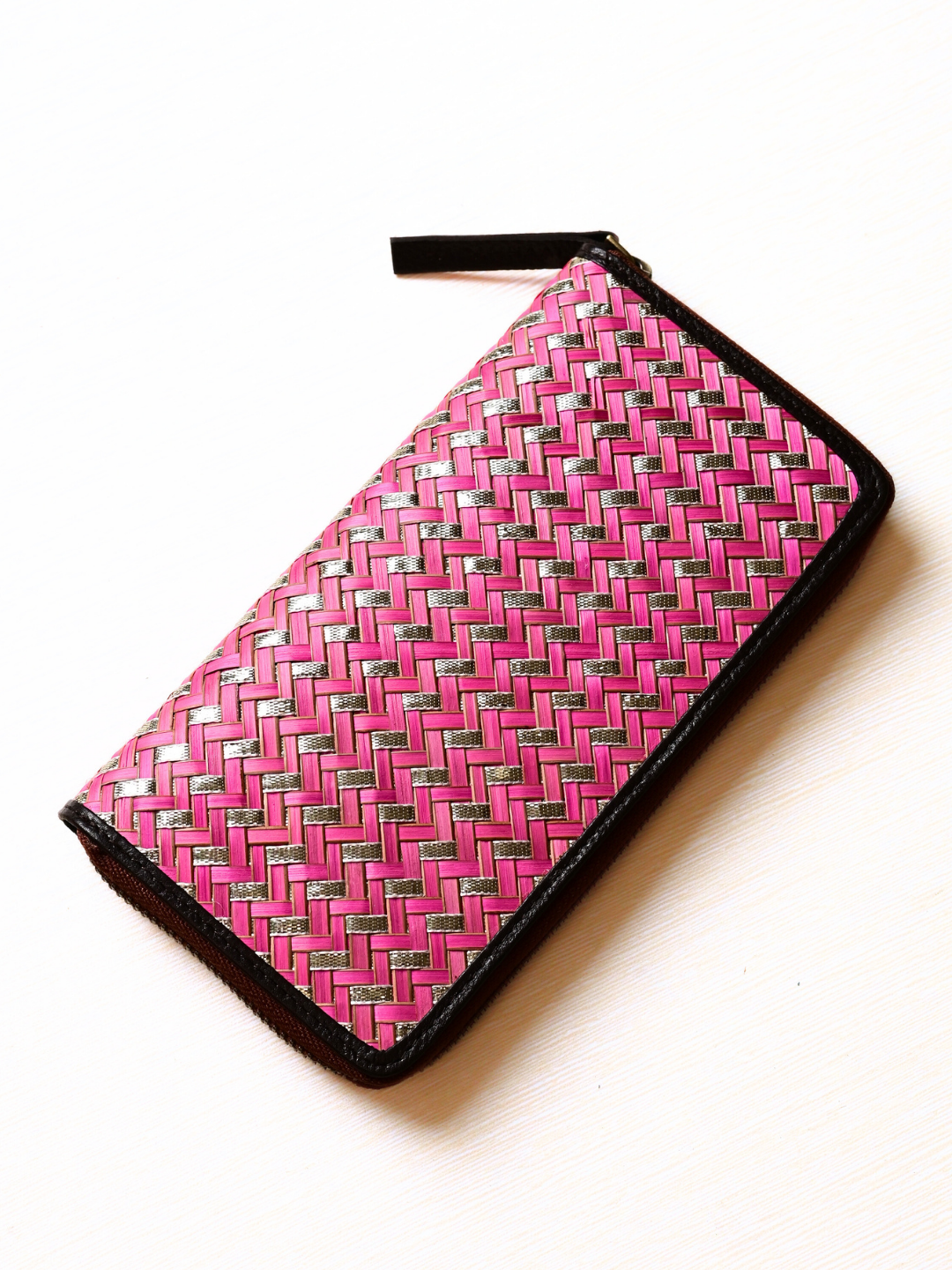 Handmade Sitalpati Zari Wallet - Pink