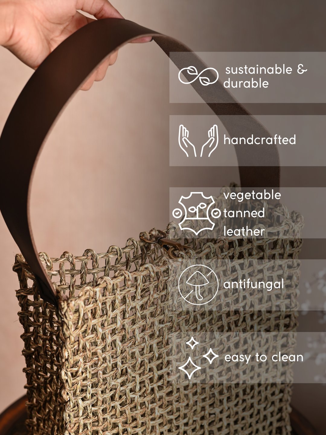 Handmade Sabai Grass Uno Mesh Bag - Natural