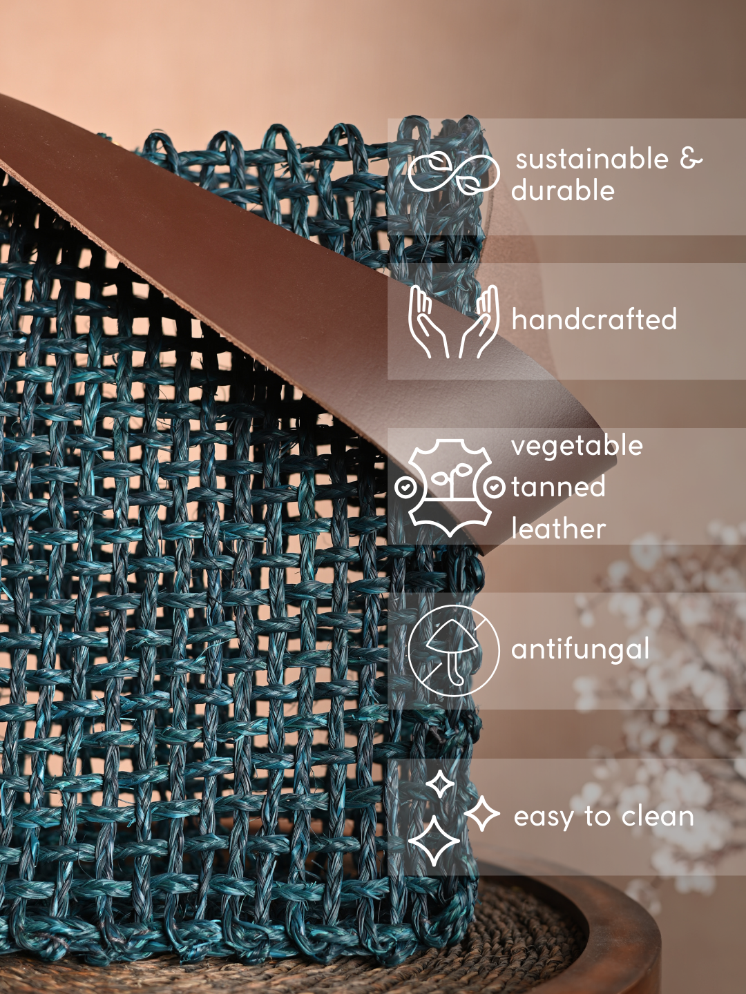 Handmade Sabai Grass Uno Mesh Bag - Indigo