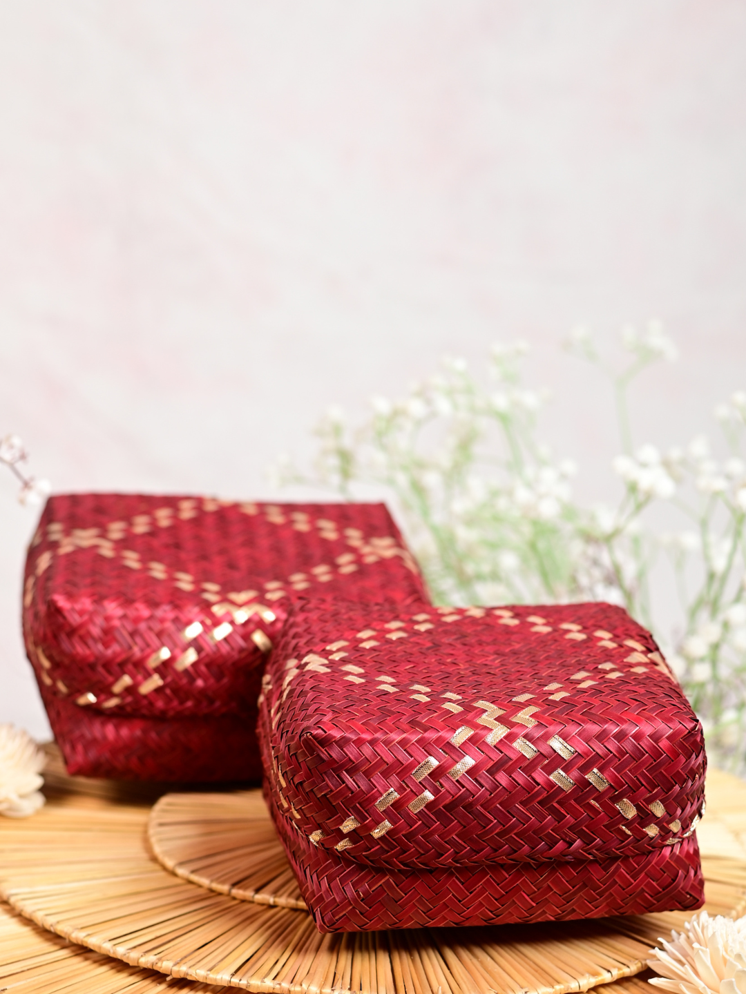 Handmade Zari Sitalpati Cranberry Gift Box Small