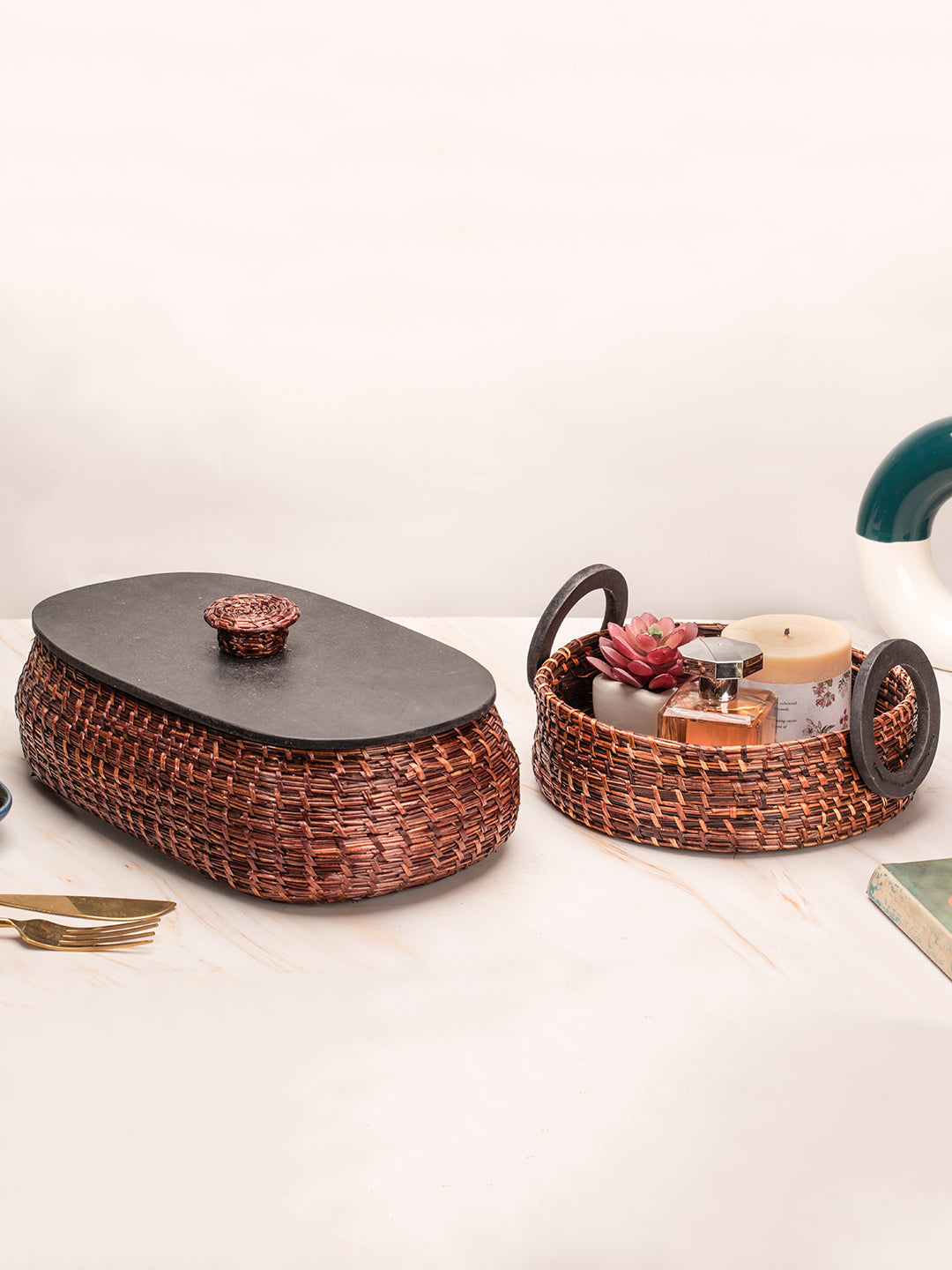 Handmade Sikki Bread Box with Multi-Purpose Tray Set