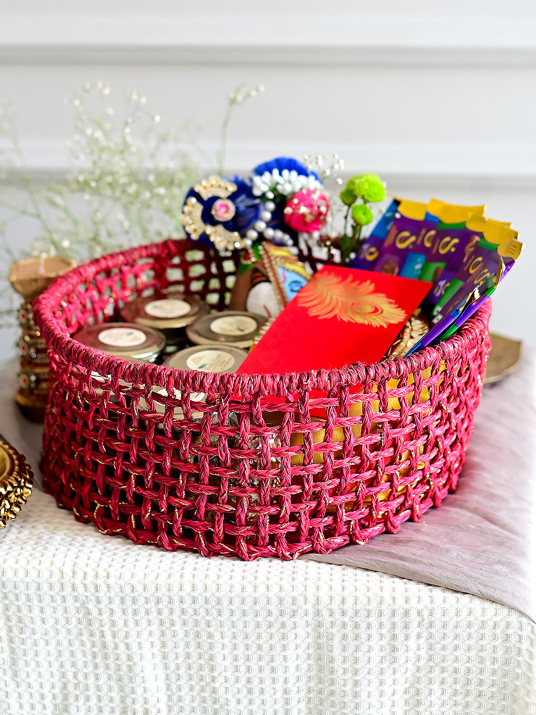 Sabai Trousseau Basket  - Red Zari