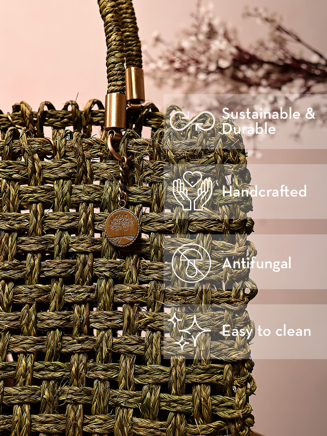 Vegan Handmade Sabai Grass Bag - Avocado