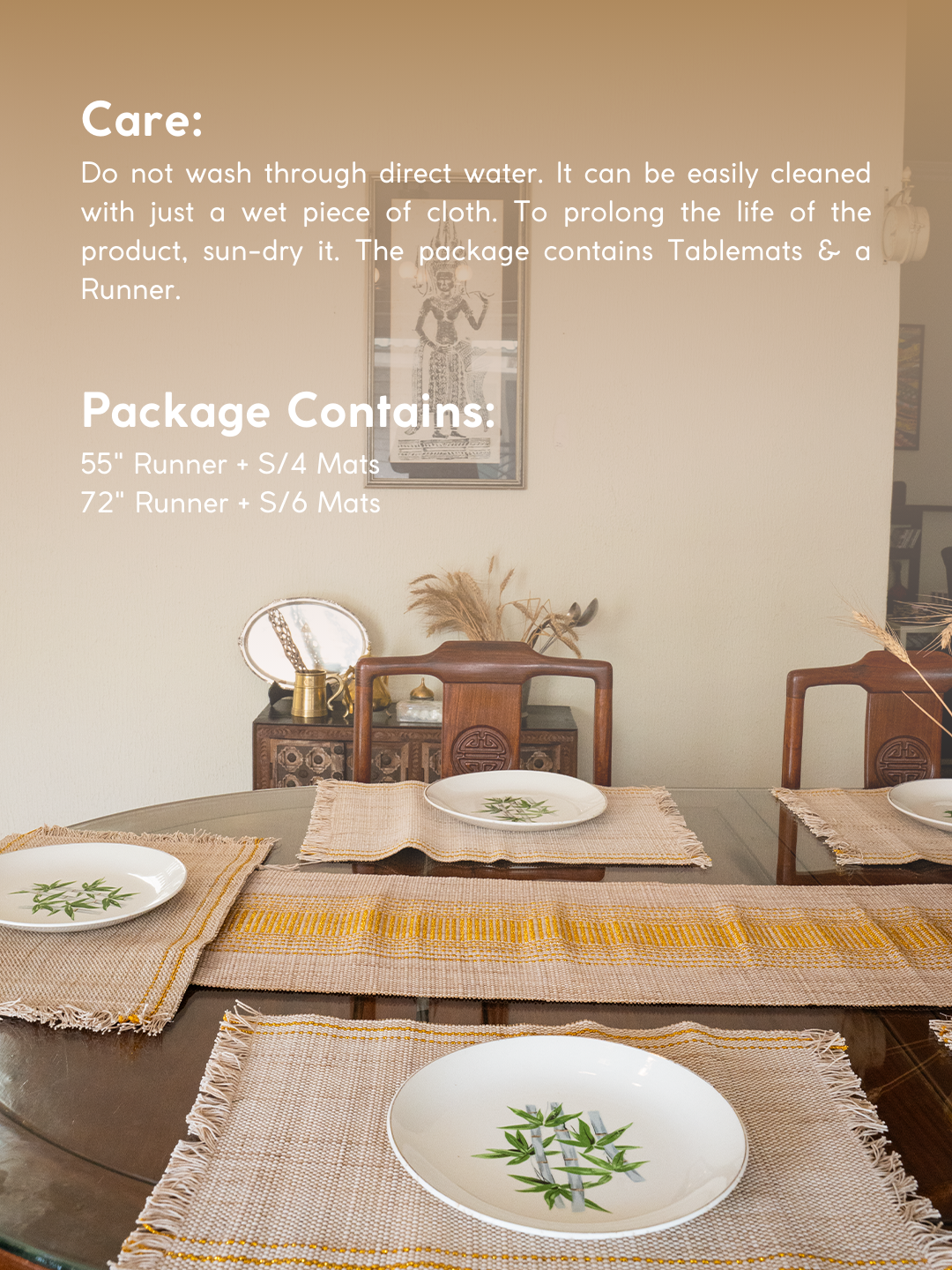 Handmade Madurkathi Table Runner & Mat with Zari