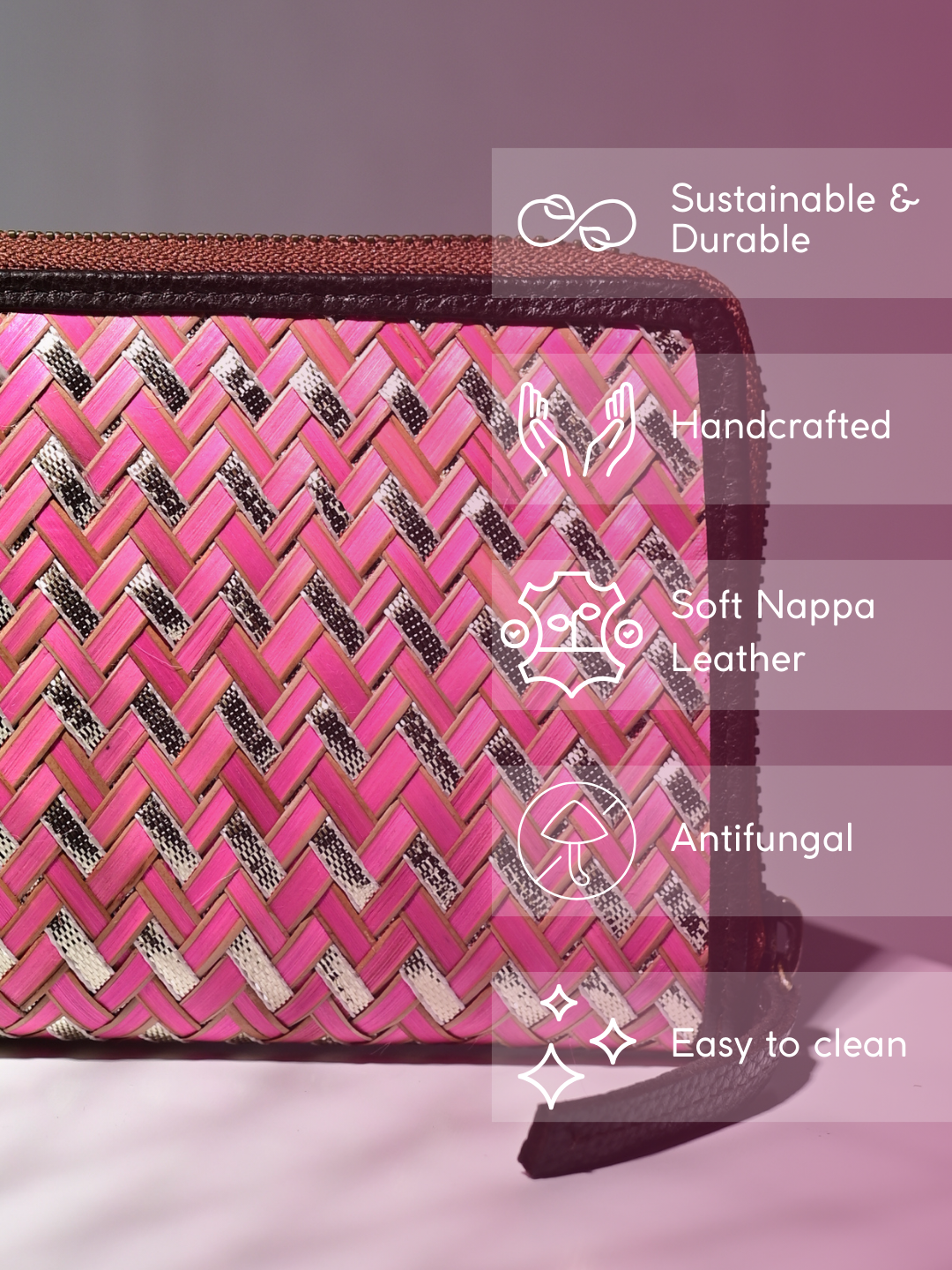 Handmade Sitalpati Zari Wallet - Pink