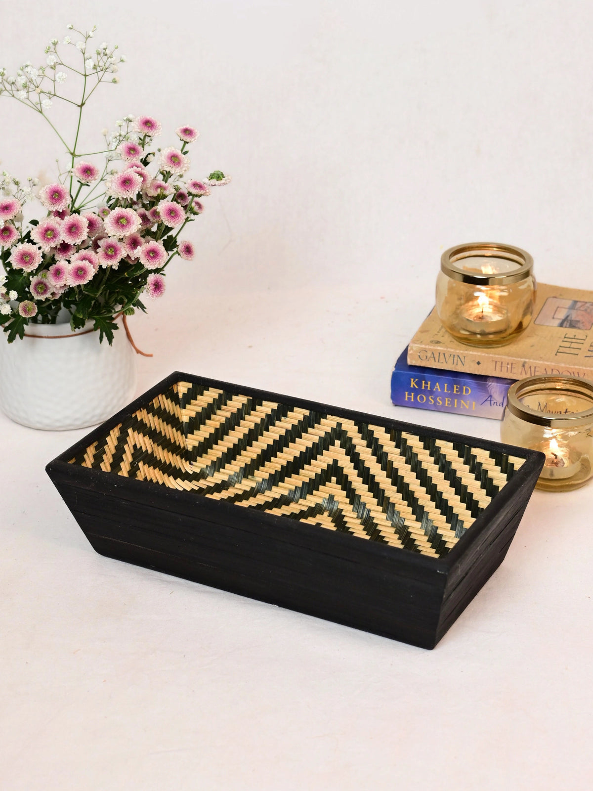 Handmade Bamboo Rectangular Basket - Black
