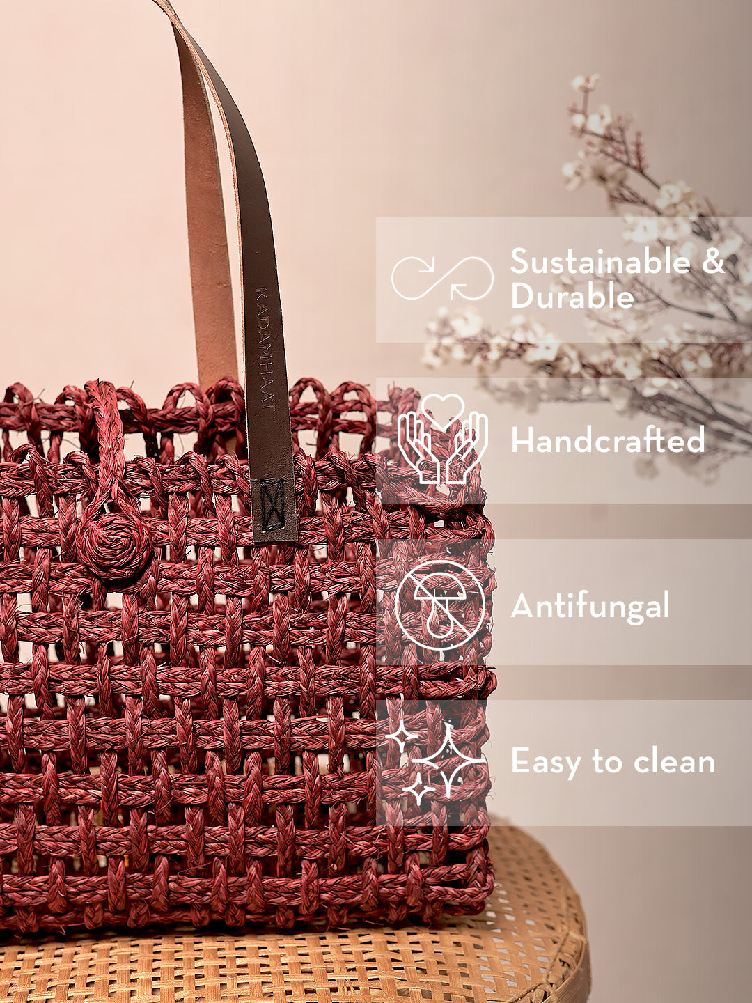 Handmade Sabai Grass Mesh Bag - Wine