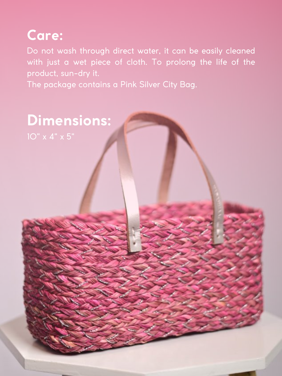 Handmade Sabai Grass Mini Shopping/City Bag - Pink Silver