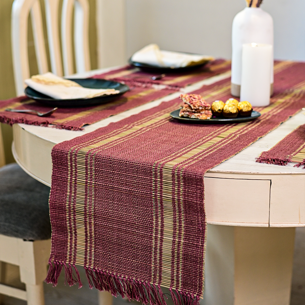 Handmade Madurkathi Table Runner - Coral quite