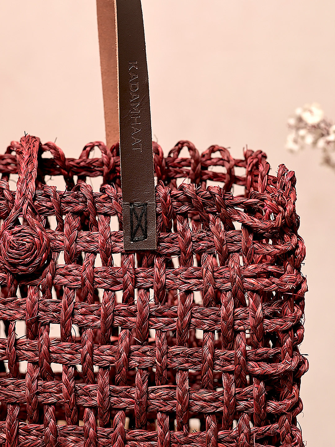 Handmade Sabai Grass Mesh Bag - Wine
