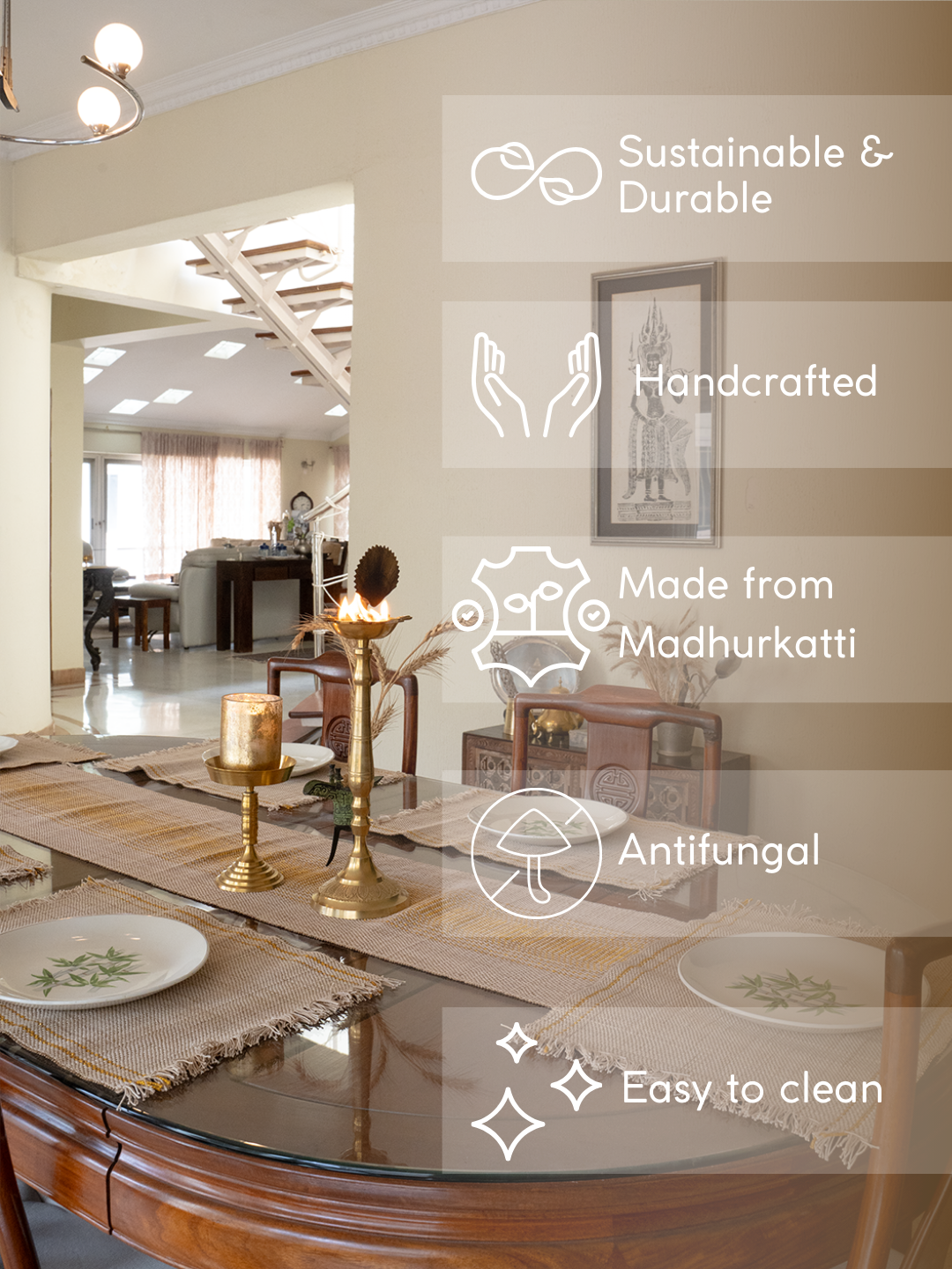 Handmade Madurkathi Table Runner & Mat with Zari