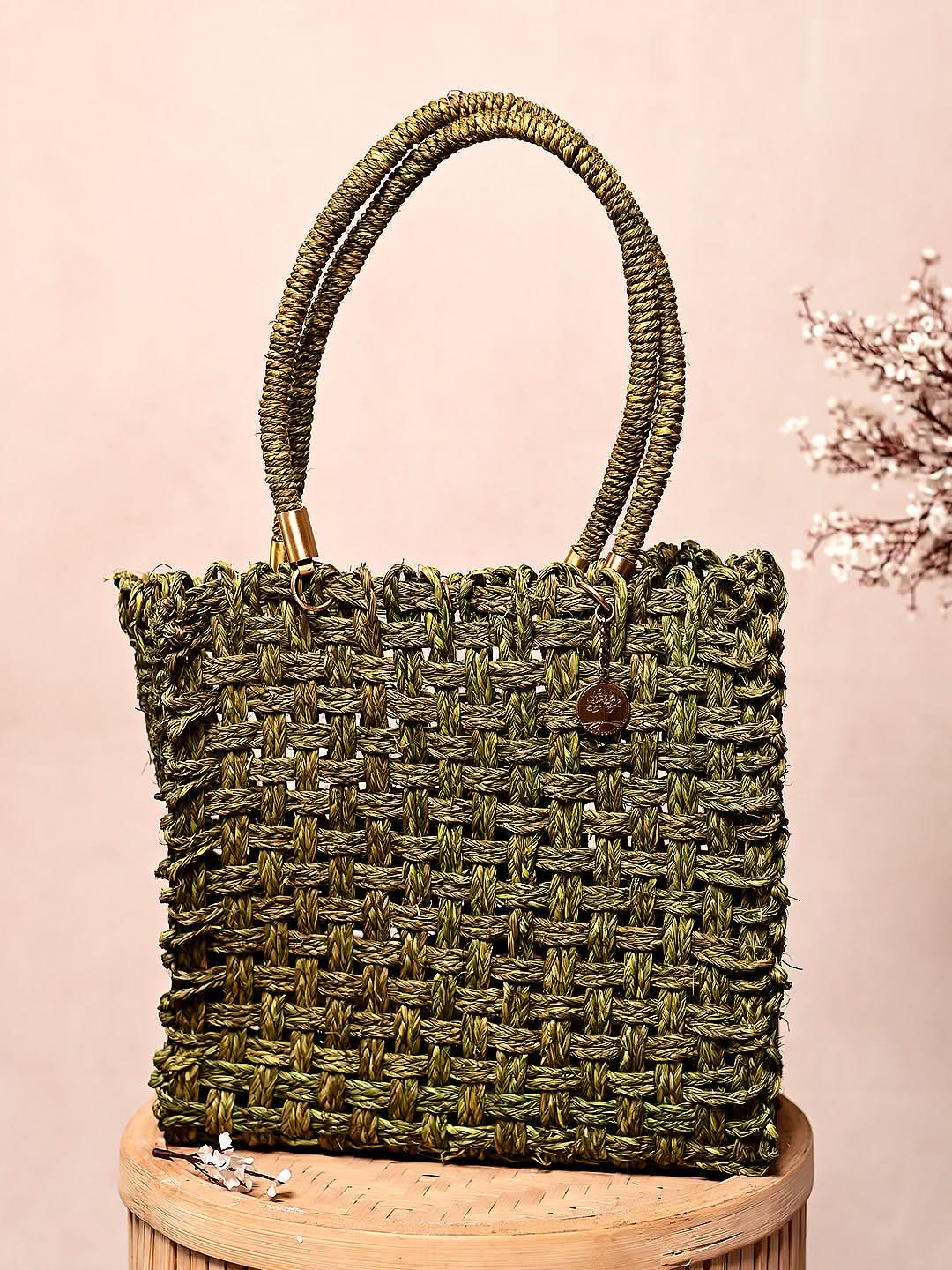 Vegan Handmade Sabai Grass Bag - Avocado