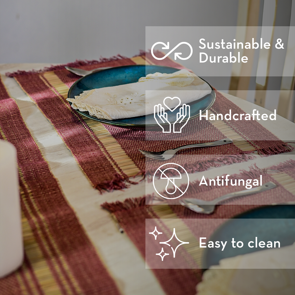 Handmade Madurkathi Table Runner - Mauve