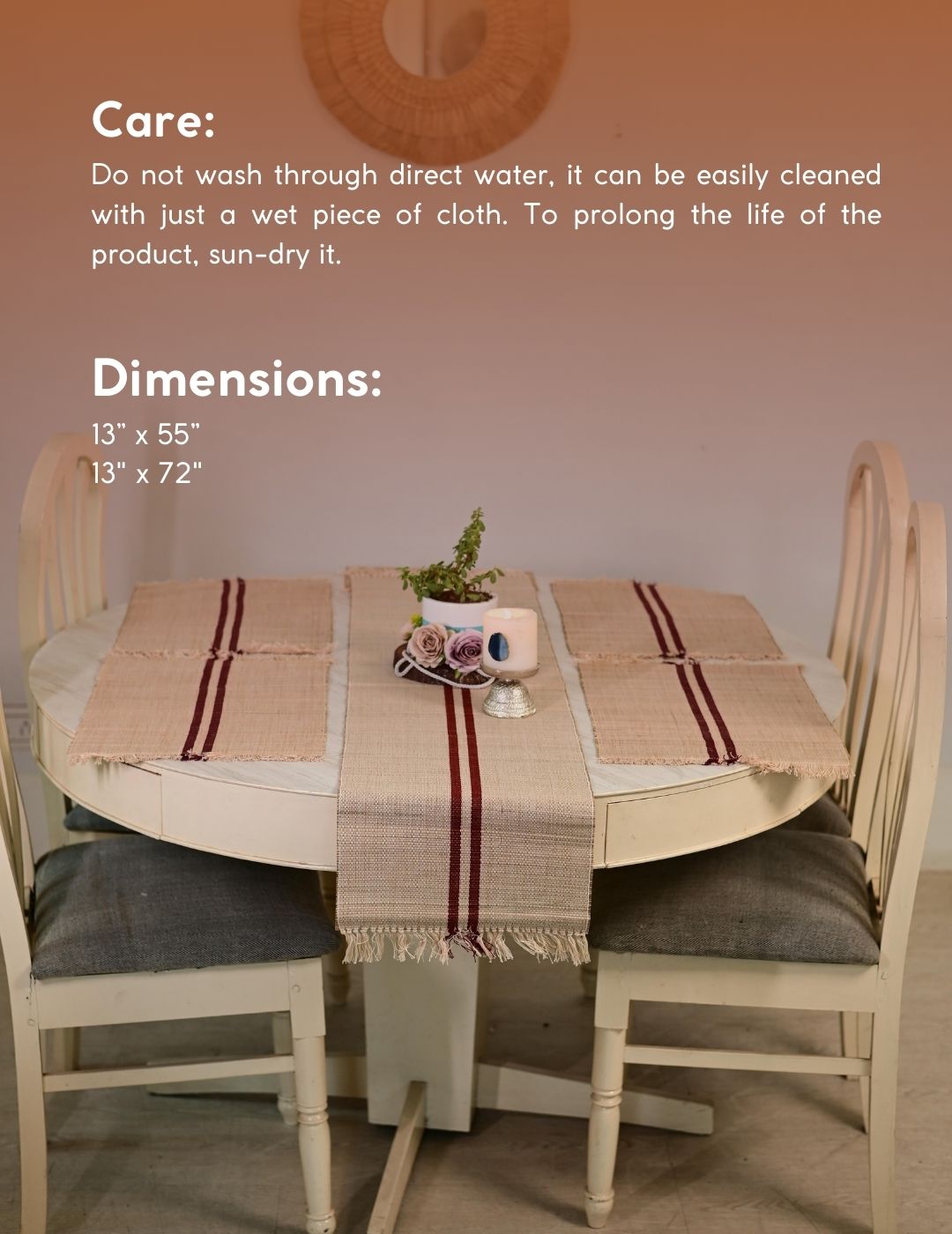 Handmade Madurkathi Table Runner - Vintage Loom stripe