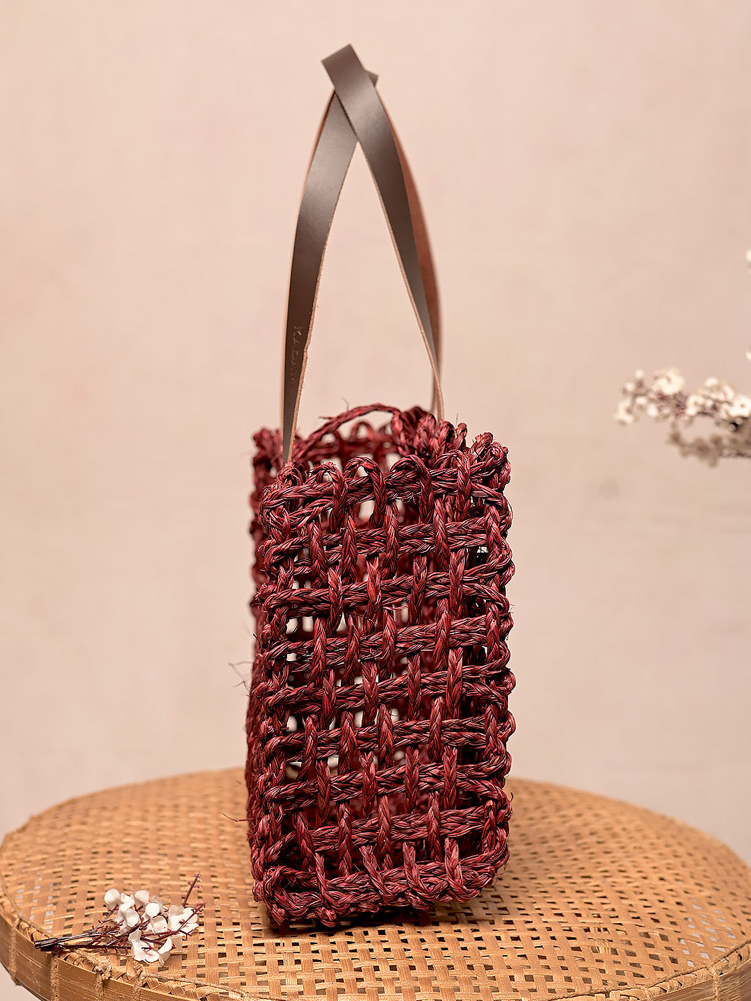 Handmade Sabai Grass Mesh Bag - Wine