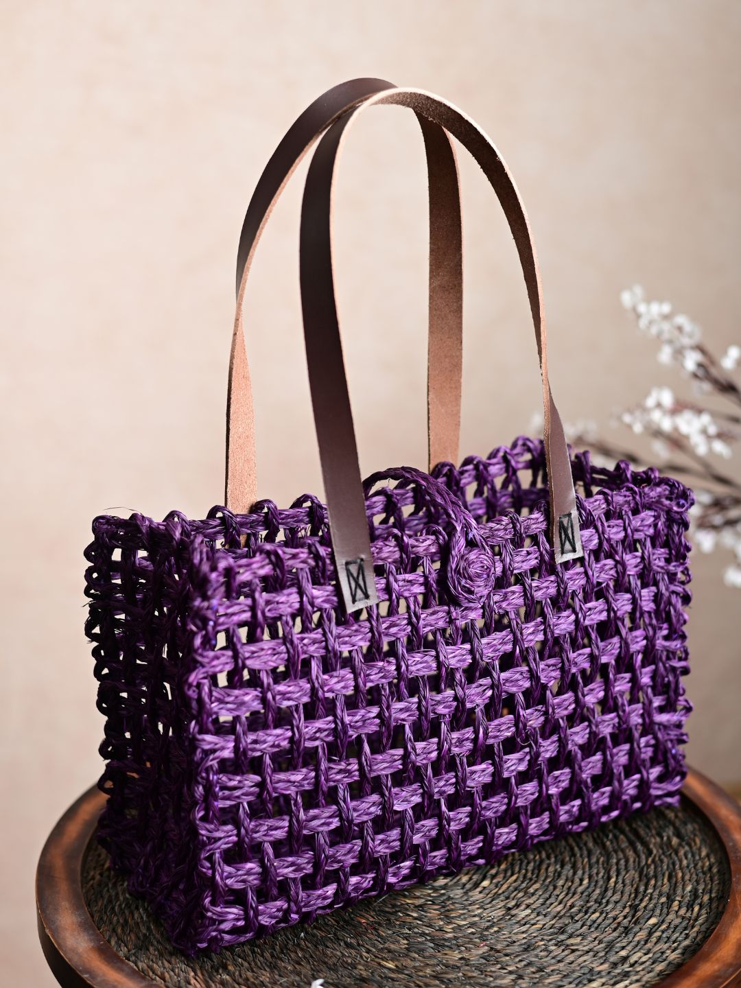 Handmade Sabai Grass Mesh Bag - Lavender