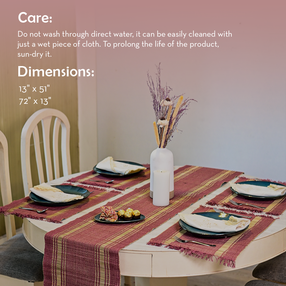 Handmade Madurkathi Table Runner - Mauve