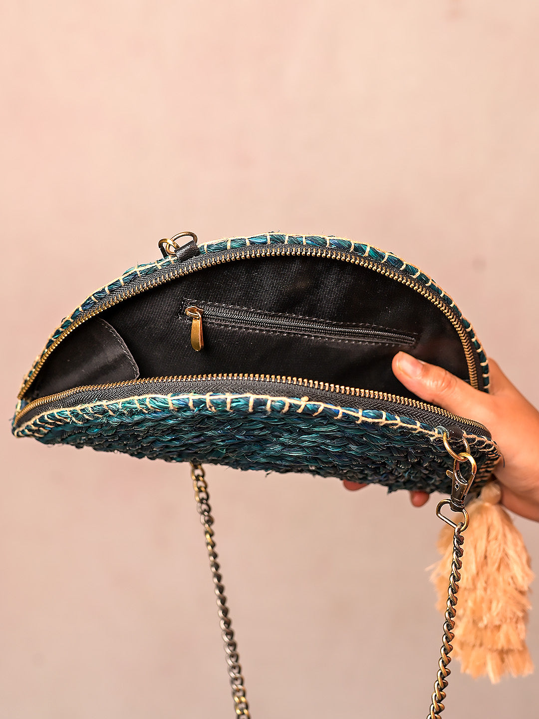 Handmade Moon Clutch with Silver Strap