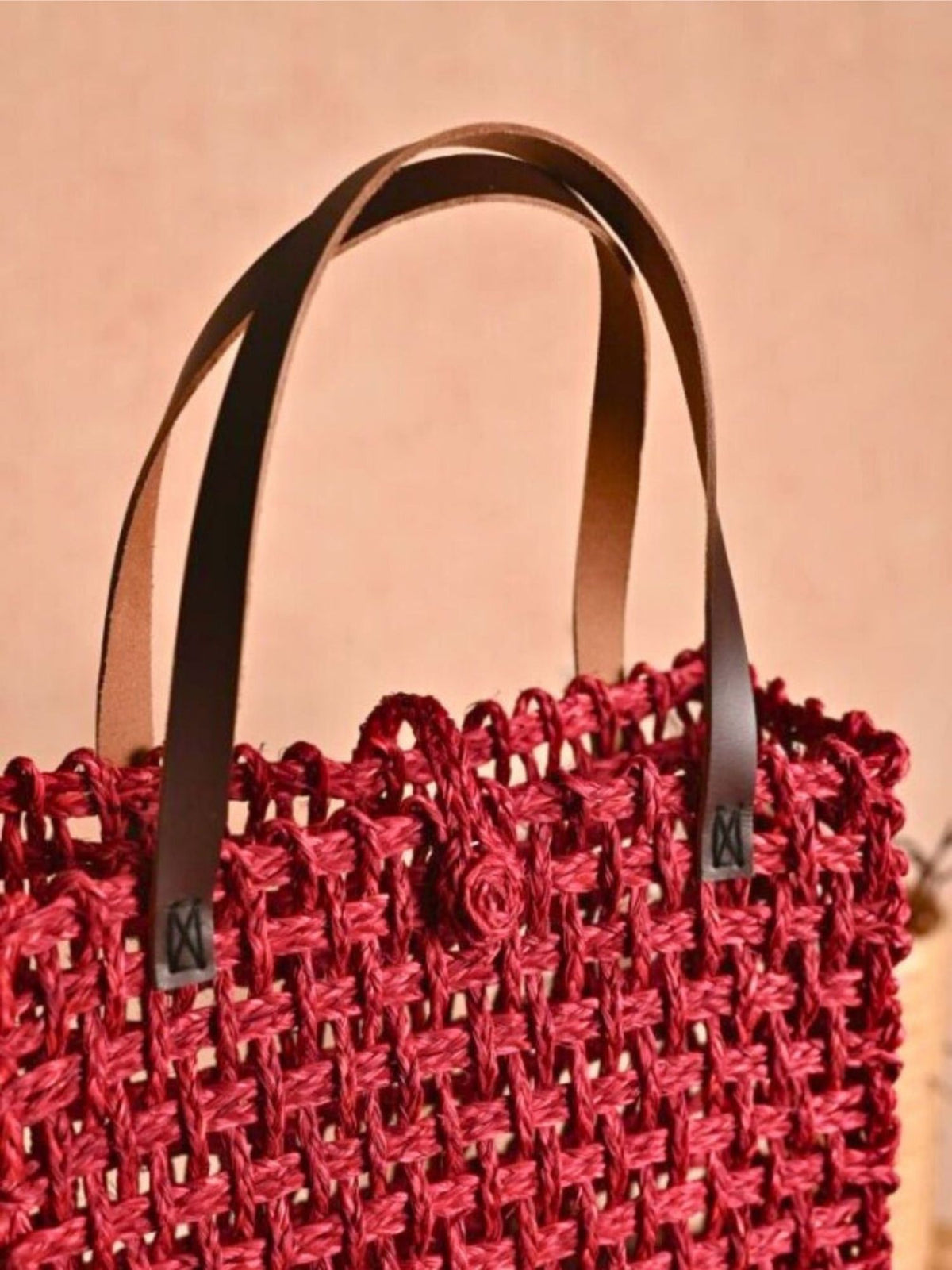 Handmade Sabai Grass Small Mesh Tote Bag - Surkhi