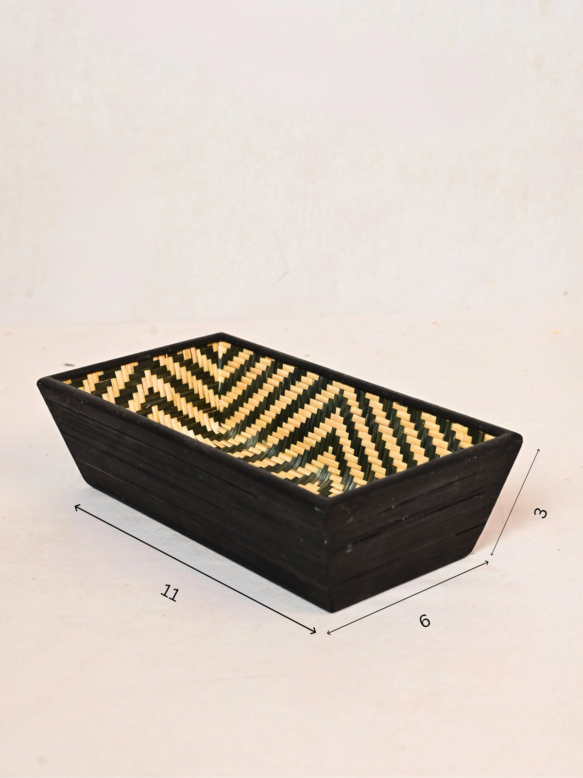Handmade Bamboo Rectangular Basket - Black