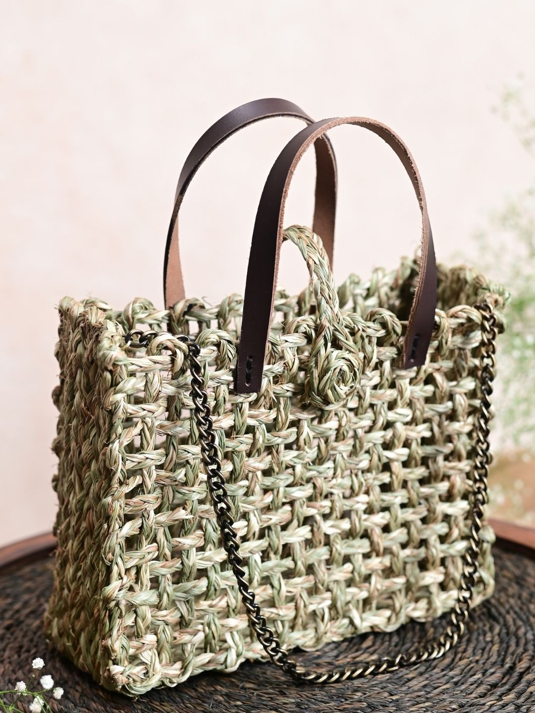 Handmade Sabai Grass Mini Mesh Bag - Natural