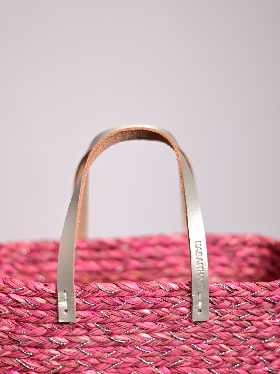Handmade Sabai Grass Mini Shopping/City Bag - Pink Silver