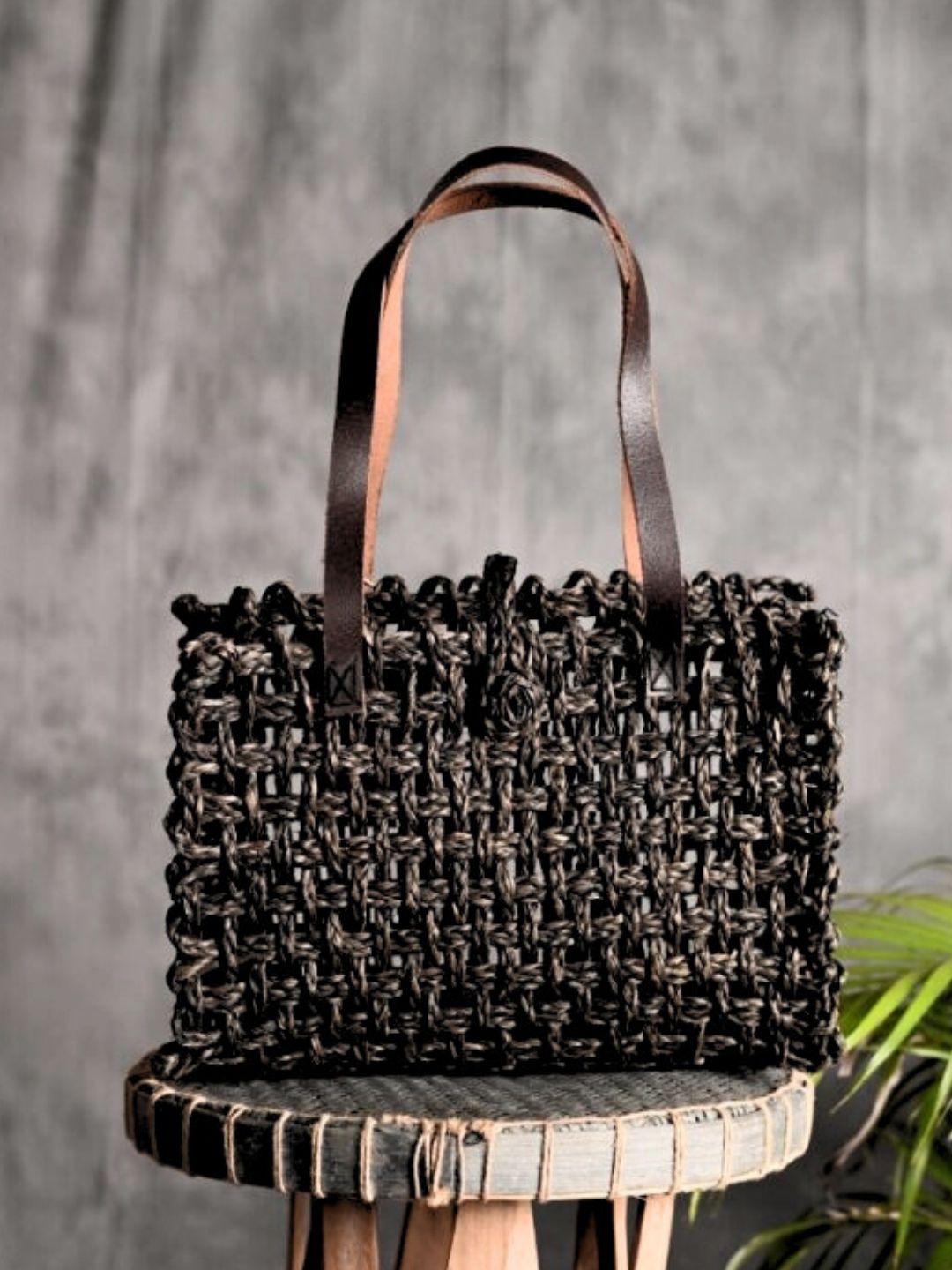 Handmade Sabai Grass Mesh Bag - Black