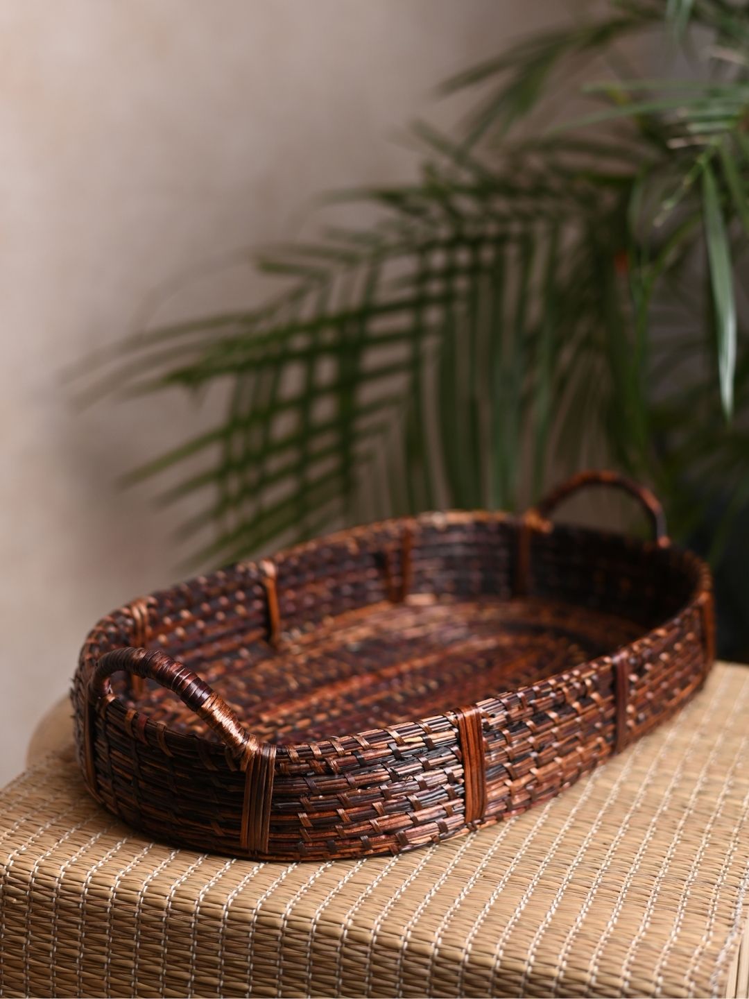 Handmade Sikki Oval Tray - Brown