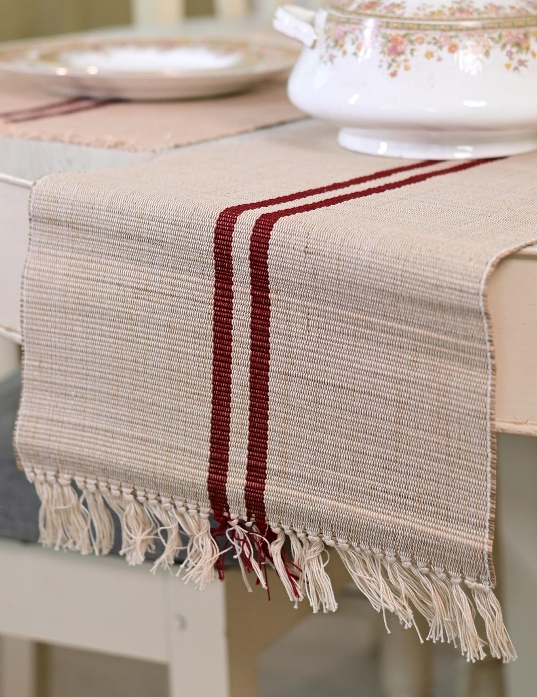Handmade Madurkathi Table Runner - Vintage Loom stripe